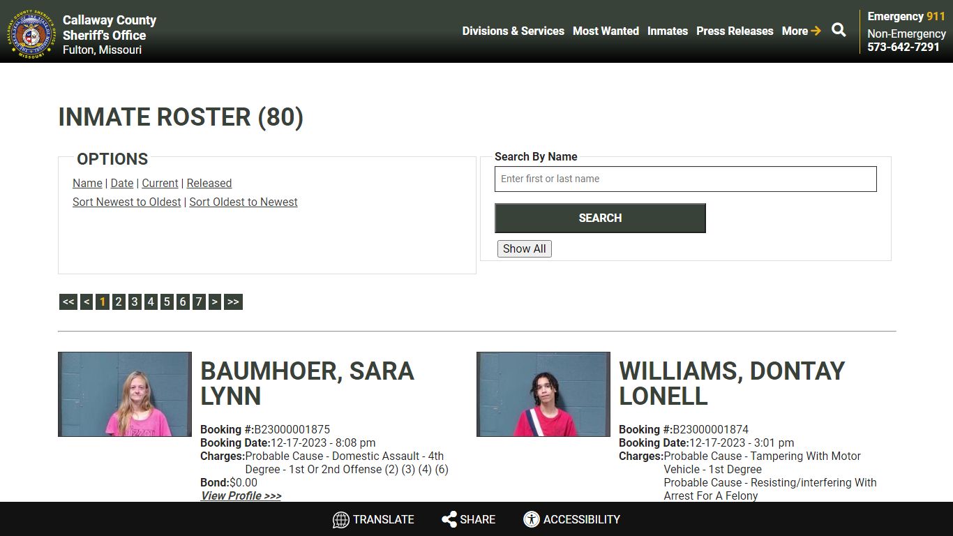 Inmate Roster - Callaway County Sheriff's Office, Missouri