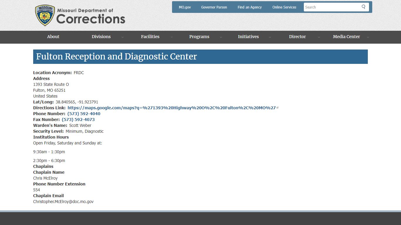 Fulton Reception and Diagnostic Center - Missouri Department of Corrections